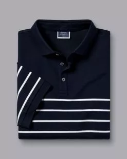 CHARLES TYRWHITT Breton Stripe Tyrwhitt Pique Polo - Navy & Wh -Charles Tyrwhitt Shop JEP0392NWT FOLD SINGLE