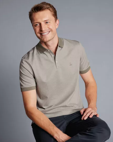 CHARLES TYRWHITT Birdseye Pique Polo - Moch 4 CHARLES TYRWHITT Birdseye Pique Polo - Moch - Image 2