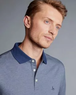CHARLES TYRWHITT Birdseye Pique Polo - Royal B -Charles Tyrwhitt Shop JEP0393RYL MODEL DETAIL