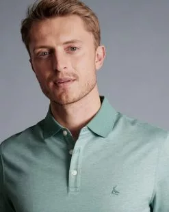 CHARLES TYRWHITT Birdseye Pique Polo - Teal Green -Charles Tyrwhitt Shop JEP0393TEL MODEL DETAIL