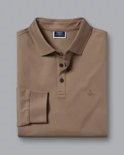 CHARLES TYRWHITT Tyrwhitt Long Sleeve Pique Polo - Cam -Charles Tyrwhitt Shop JEP0394CAM FOLD SINGLE