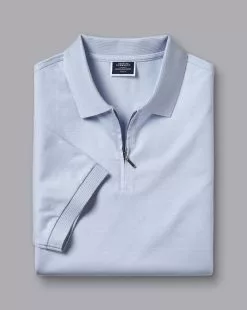 CHARLES TYRWHITT Tyrwhitt Cool Zip-Neck Polo - Light B -Charles Tyrwhitt Shop JEP0395LBU FOLD SINGLE