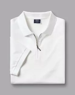 CHARLES TYRWHITT Tyrwhitt Cool Zip-Neck Polo - Wh -Charles Tyrwhitt Shop JEP0395WHT FOLD SINGLE