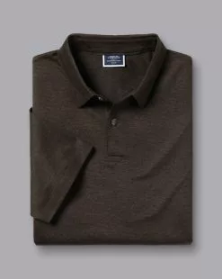 CHARLES TYRWHITT Birdseye Stripe Jacquard Polo - Chocolate Brown -Charles Tyrwhitt Shop JEP0397CHC FOLD SINGLE
