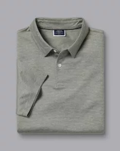 CHARLES TYRWHITT Birdseye Stripe Jacquard Polo - Light Grey 11 CHARLES TYRWHITT Birdseye Stripe Jacquard Polo - Light Grey -Charles Tyrwhitt Shop JEP0397LGY FOLD SINGLE