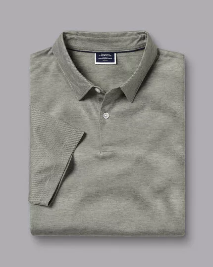 CHARLES TYRWHITT Birdseye Stripe Jacquard Polo - Light Grey 7 CHARLES TYRWHITT Birdseye Stripe Jacquard Polo - Light Grey - Image 5