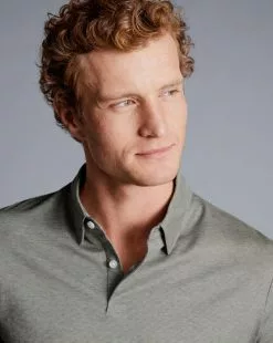 CHARLES TYRWHITT Birdseye Stripe Jacquard Polo - Light Grey 9 CHARLES TYRWHITT Birdseye Stripe Jacquard Polo - Light Grey -Charles Tyrwhitt Shop JEP0397LGY MODEL DETAIL