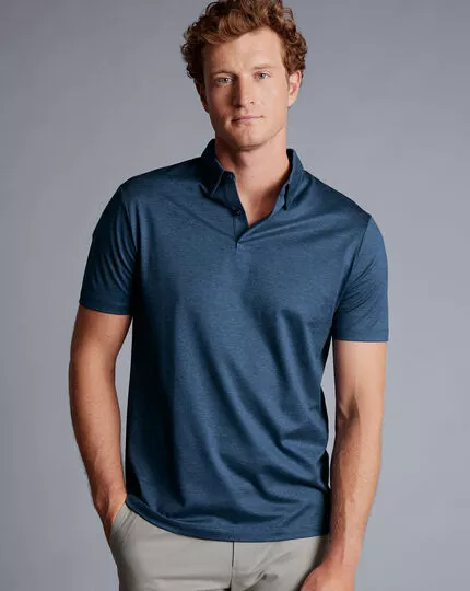 CHARLES TYRWHITT Birdseye Stripe Jacquard Polo - Royal B 4 CHARLES TYRWHITT Birdseye Stripe Jacquard Polo - Royal B - Image 2