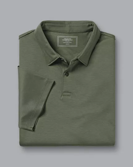 CHARLES TYRWHITT Smart Jersey Polo - Olive Green 6 CHARLES TYRWHITT Smart Jersey Polo - Olive Green - Image 4