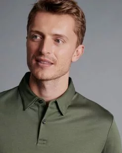 CHARLES TYRWHITT Smart Jersey Polo - Olive Green 9 CHARLES TYRWHITT Smart Jersey Polo - Olive Green -Charles Tyrwhitt Shop JEP0398OLV MODEL DETAIL