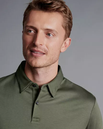 CHARLES TYRWHITT Smart Jersey Polo - Olive Green 5 CHARLES TYRWHITT Smart Jersey Polo - Olive Green - Image 3