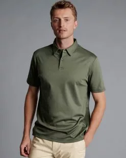 CHARLES TYRWHITT Smart Jersey Polo - Olive Green 8 CHARLES TYRWHITT Smart Jersey Polo - Olive Green -Charles Tyrwhitt Shop JEP0398OLV MODEL FRONT