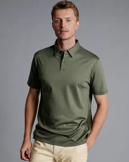 CHARLES TYRWHITT Smart Jersey Polo - Olive Green 4 CHARLES TYRWHITT Smart Jersey Polo - Olive Green - Image 2