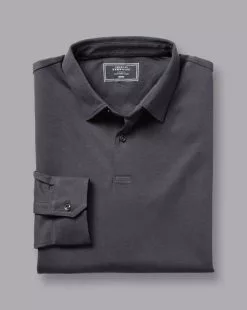 CHARLES TYRWHITT Combed Cotton Long Sleeve Polo - Dark Grey 10 CHARLES TYRWHITT Combed Cotton Long Sleeve Polo - Dark Grey -Charles Tyrwhitt Shop JEP0400DGY FOLD SINGLE