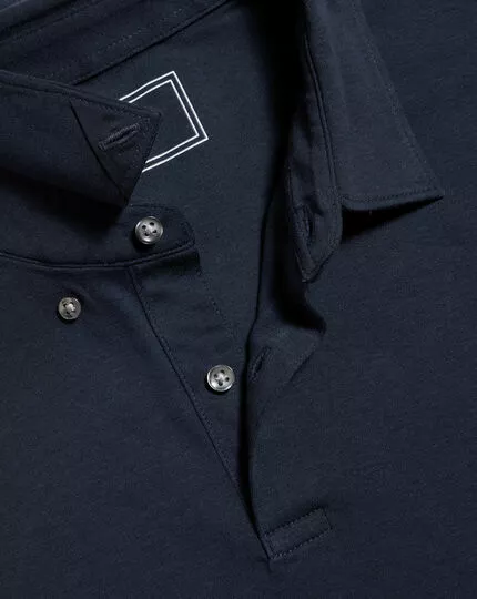 CHARLES TYRWHITT Combed Cotton Long Sleeve Polo - Dark Navy 3 CHARLES TYRWHITT Combed Cotton Long Sleeve Polo - Dark Navy