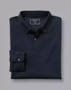 CHARLES TYRWHITT Combed Cotton Long Sleeve Polo - Dark Navy 10 CHARLES TYRWHITT Combed Cotton Long Sleeve Polo - Dark Navy -Charles Tyrwhitt Shop JEP0400DNY FOLD SINGLE