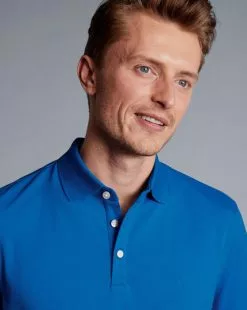 CHARLES TYRWHITT Tyrwhitt Pique Polo - Cobalt B -Charles Tyrwhitt Shop JEP0402COB MODEL DETAIL
