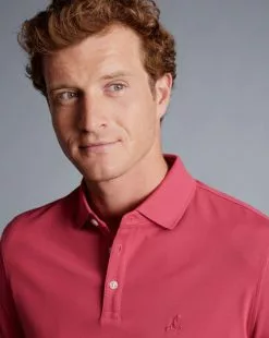CHARLES TYRWHITT Tyrwhitt Pique Polo - Coral Pink -Charles Tyrwhitt Shop JEP0402COR MODEL DETAIL
