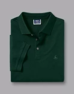 CHARLES TYRWHITT Tyrwhitt Pique Polo - Dark Green -Charles Tyrwhitt Shop JEP0402DGN FOLD SINGLE