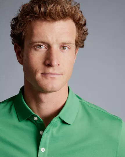 CHARLES TYRWHITT Tyrwhitt Pique Polo - Green 5 CHARLES TYRWHITT Tyrwhitt Pique Polo - Green - Image 3