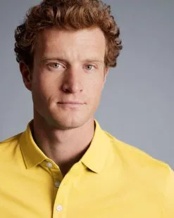CHARLES TYRWHITT Tyrwhitt Pique Polo - Lemon Yellow -Charles Tyrwhitt Shop JEP0402LMN MODEL DETAIL