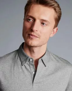 CHARLES TYRWHITT Smart Jersey Polo - Light Grey M -Charles Tyrwhitt Shop JEP0404LGY MODEL DETAIL