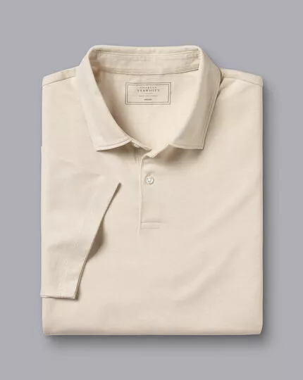 CHARLES TYRWHITT End-On-End Cotton Polo - Chalk 6 CHARLES TYRWHITT End-On-End Cotton Polo - Chalk - Image 4