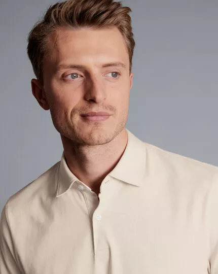 CHARLES TYRWHITT End-On-End Cotton Polo - Chalk 5 CHARLES TYRWHITT End-On-End Cotton Polo - Chalk - Image 3