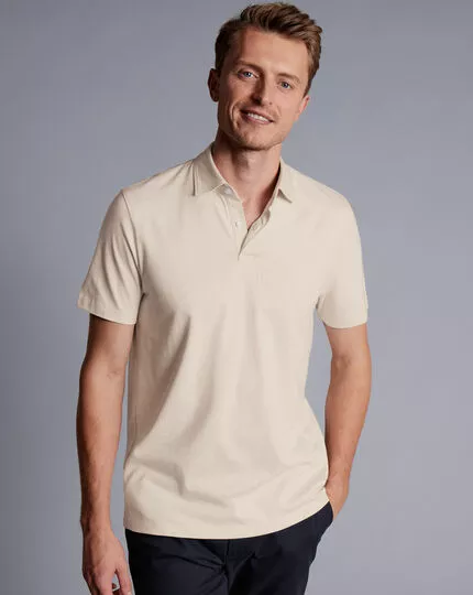 CHARLES TYRWHITT End-On-End Cotton Polo - Chalk 4 CHARLES TYRWHITT End-On-End Cotton Polo - Chalk - Image 2