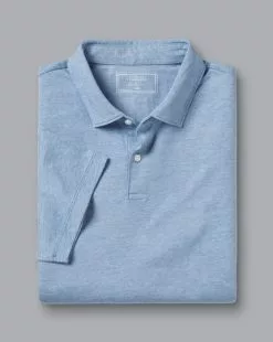 CHARLES TYRWHITT End-On-End Cotton Polo - Light B -Charles Tyrwhitt Shop JEP0405LBU FOLD SINGLE