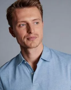 CHARLES TYRWHITT End-On-End Cotton Polo - Light B -Charles Tyrwhitt Shop JEP0405LBU MODEL DETAIL