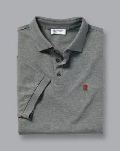 CHARLES TYRWHITT England Rugby Pique Polo - Grey M 12 CHARLES TYRWHITT England Rugby Pique Polo - Grey M -Charles Tyrwhitt Shop JEQ0002GRY FOLD