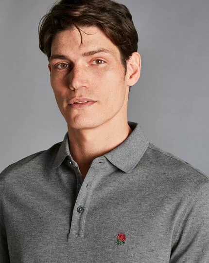 CHARLES TYRWHITT England Rugby Pique Polo - Grey M 5 CHARLES TYRWHITT England Rugby Pique Polo - Grey M - Image 3