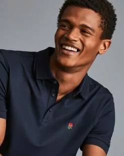 CHARLES TYRWHITT England Rugby Red Rose Pique Polo - Navy -Charles Tyrwhitt Shop JEQ0003NAV MODEL DETAIL