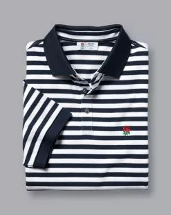 CHARLES TYRWHITT England Rugby Stripe Pique Polo - Navy & Wh -Charles Tyrwhitt Shop JEQ0003NWT FOLD