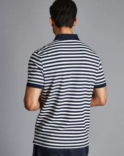 CHARLES TYRWHITT England Rugby Stripe Pique Polo - Navy & Wh -Charles Tyrwhitt Shop JEQ0003NWT MODEL BACK