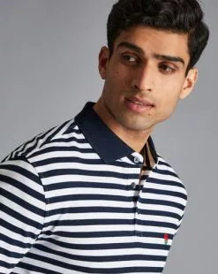 CHARLES TYRWHITT England Rugby Stripe Pique Polo - Navy & Wh -Charles Tyrwhitt Shop JEQ0003NWT MODEL DETAIL