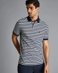 CHARLES TYRWHITT England Rugby Stripe Pique Polo - Navy & Wh -Charles Tyrwhitt Shop JEQ0003NWT MODEL FRONT