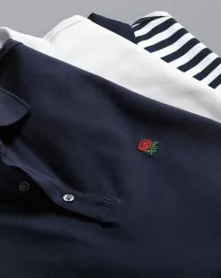 CHARLES TYRWHITT England Rugby Stripe Pique Polo - Navy & Wh -Charles Tyrwhitt Shop JEQ0003NWT l
