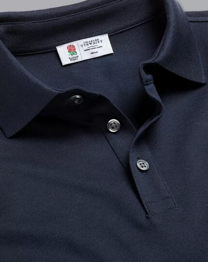 CHARLES TYRWHITT England Rugby Long Sleeve Pique Polo - Navy 3 CHARLES TYRWHITT England Rugby Long Sleeve Pique Polo - Navy