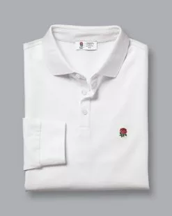 CHARLES TYRWHITT England Rugby Long Sleeve Pique Polo - Wh -Charles Tyrwhitt Shop JEQ0004WHT FOLD
