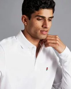 CHARLES TYRWHITT England Rugby Long Sleeve Pique Polo - Wh -Charles Tyrwhitt Shop JEQ0004WHT MODEL DETAIL