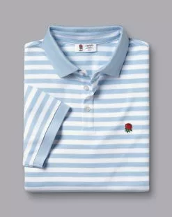 CHARLES TYRWHITT England Rugby Striped Pique Polo - Light B -Charles Tyrwhitt Shop JEQ0007LBU FOLD SINGLE