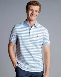 CHARLES TYRWHITT England Rugby Striped Pique Polo - Light B -Charles Tyrwhitt Shop JEQ0007LBU MODEL FRONT