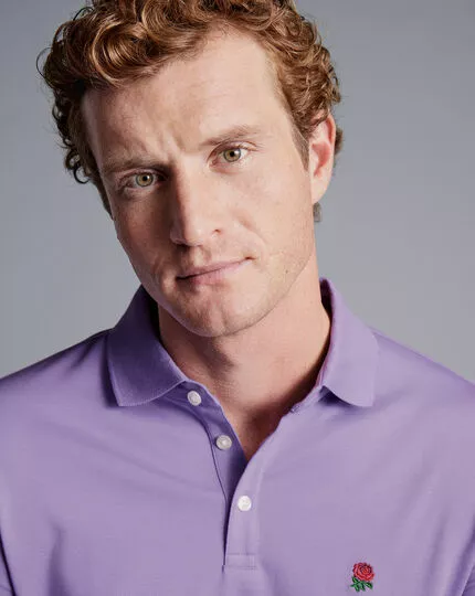 CHARLES TYRWHITT England Rugby Pique Polo - Lilac P 5 CHARLES TYRWHITT England Rugby Pique Polo - Lilac P - Image 3
