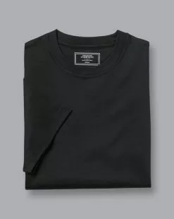 CHARLES TYRWHITT Cotton Tyrwhitt T-Shirt - Black -Charles Tyrwhitt Shop JET0006BLK FOLD