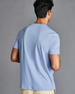 CHARLES TYRWHITT Cotton Tyrwhitt T-Shirt - Sky B -Charles Tyrwhitt Shop JET0006SKY MODEL BACK