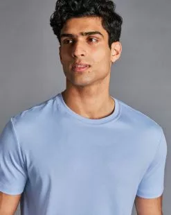 CHARLES TYRWHITT Cotton Tyrwhitt T-Shirt - Sky B -Charles Tyrwhitt Shop JET0006SKY MODEL DETAIL