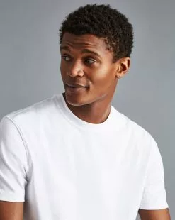 CHARLES TYRWHITT Cotton Tyrwhitt T-Shirt - Wh -Charles Tyrwhitt Shop JET0006WHT MODEL DETAIL