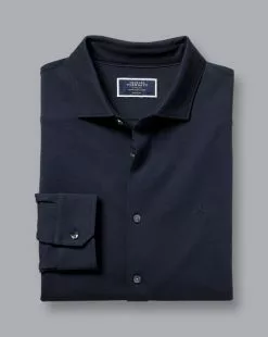 CHARLES TYRWHITT Pique Jersey Shirt - Navy 12 CHARLES TYRWHITT Pique Jersey Shirt - Navy -Charles Tyrwhitt Shop JEX0025NAV FOLD